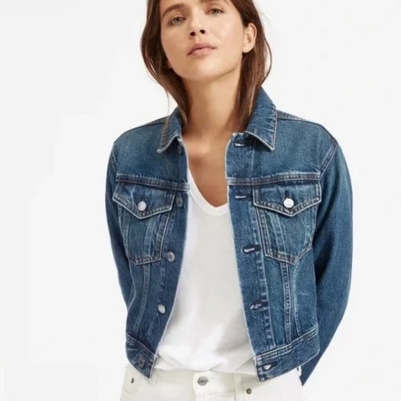 Everlane "Shrunken Denim Jacket" | Dark Indigo Cropped Jean Jacket | Size Small - Picture 12 of 12